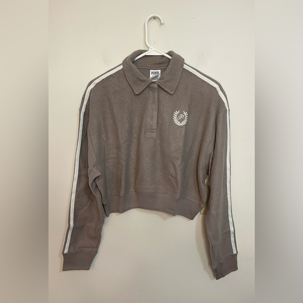 VICTORIA'S SECRET PINK  FLEECE CROPPED POLO SWEATSHIRT. NWT - Picture 14 of 16